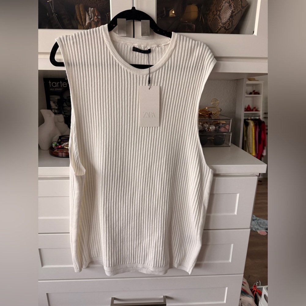 Zara Cream Ribbed Sleeveless Knit Tank